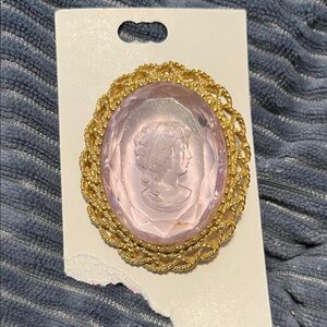 Elegant Gold and Pink Cameo Brooch